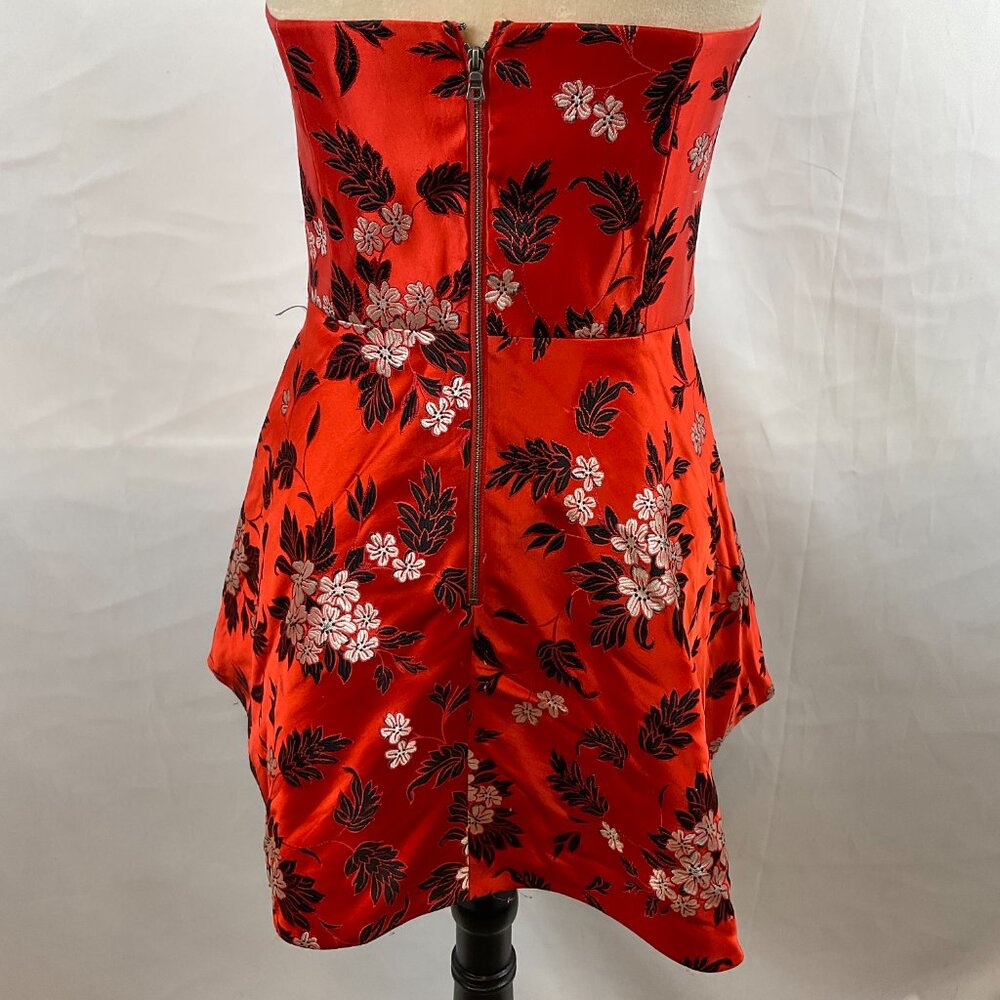 Alice + Olivia Strapless Bridget Mini Dress 8 Red Black White Floral Embroidere - Picture 10 of 13